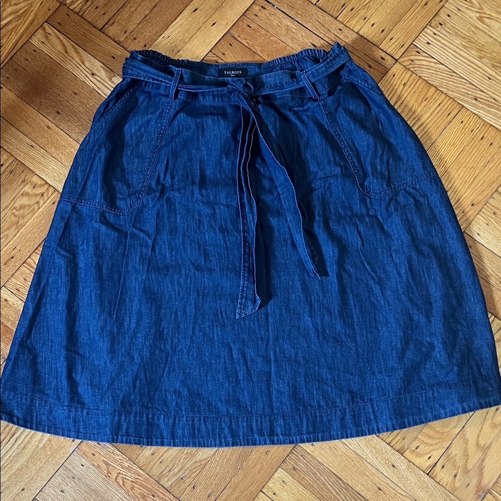 Talbots Blue Midi Skirt w Pockets, Tie Waist - NWT!